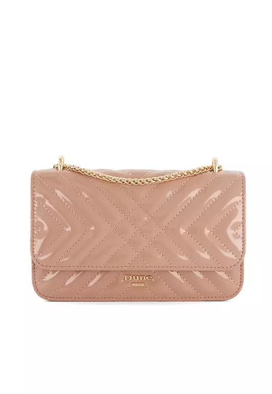 Edorchie Patent Quilted Chain Handle Bag Nude