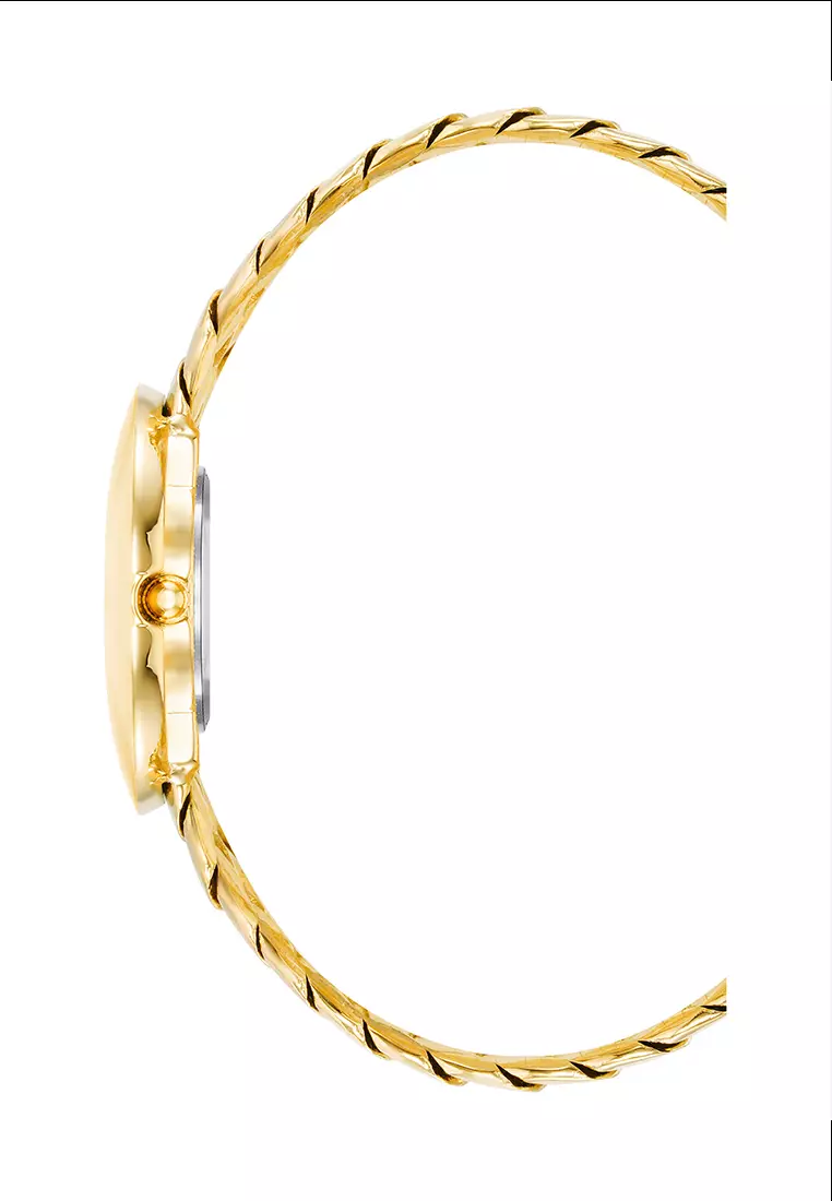 White Mother of Pearl Dial Gold Tone Round Watch with Gold Tone Brass Band