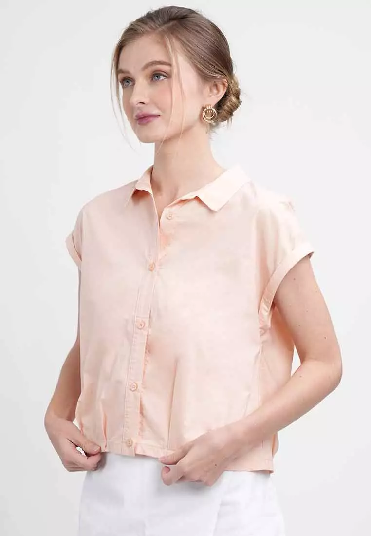 Odette Cropped Cap Sleeve Button-Up Shirt