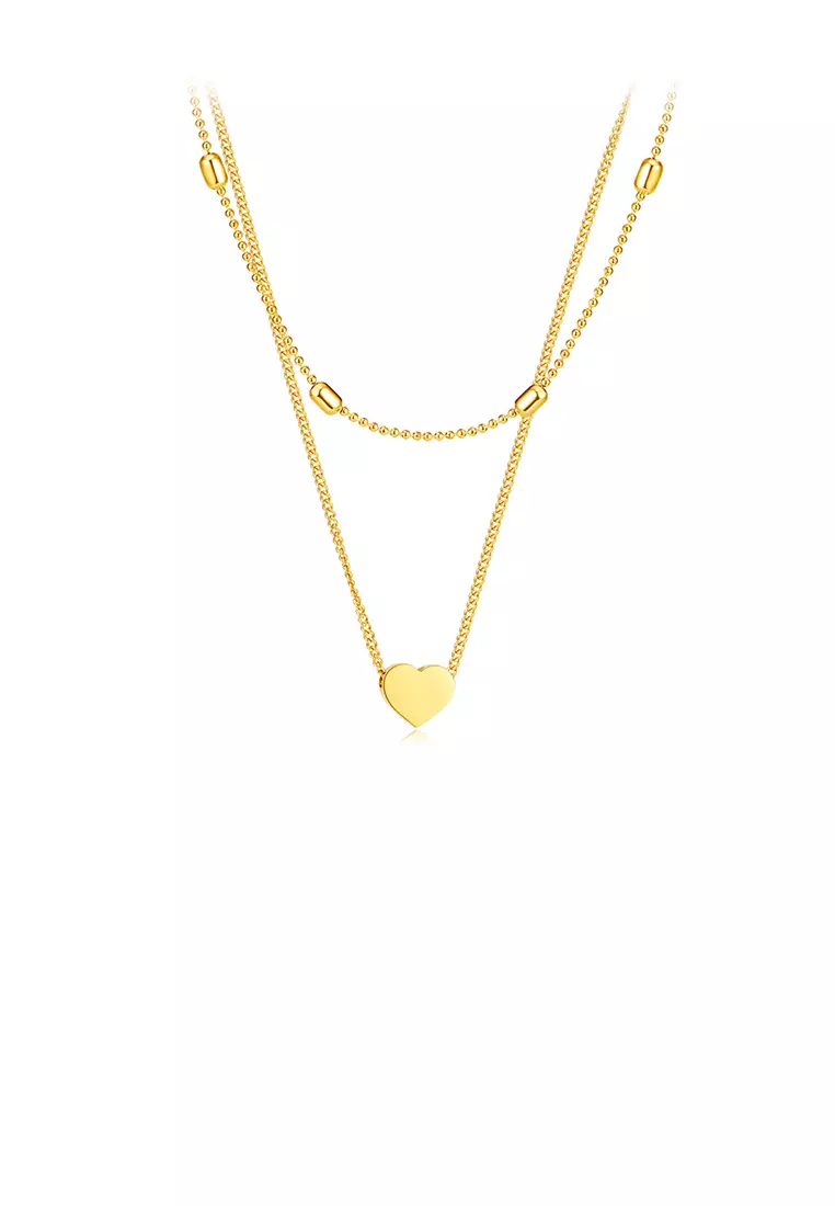 Fashion and Simple Plated Gold 316L Stainless Steel Heart-shaped Pendant with Double-layer Necklace