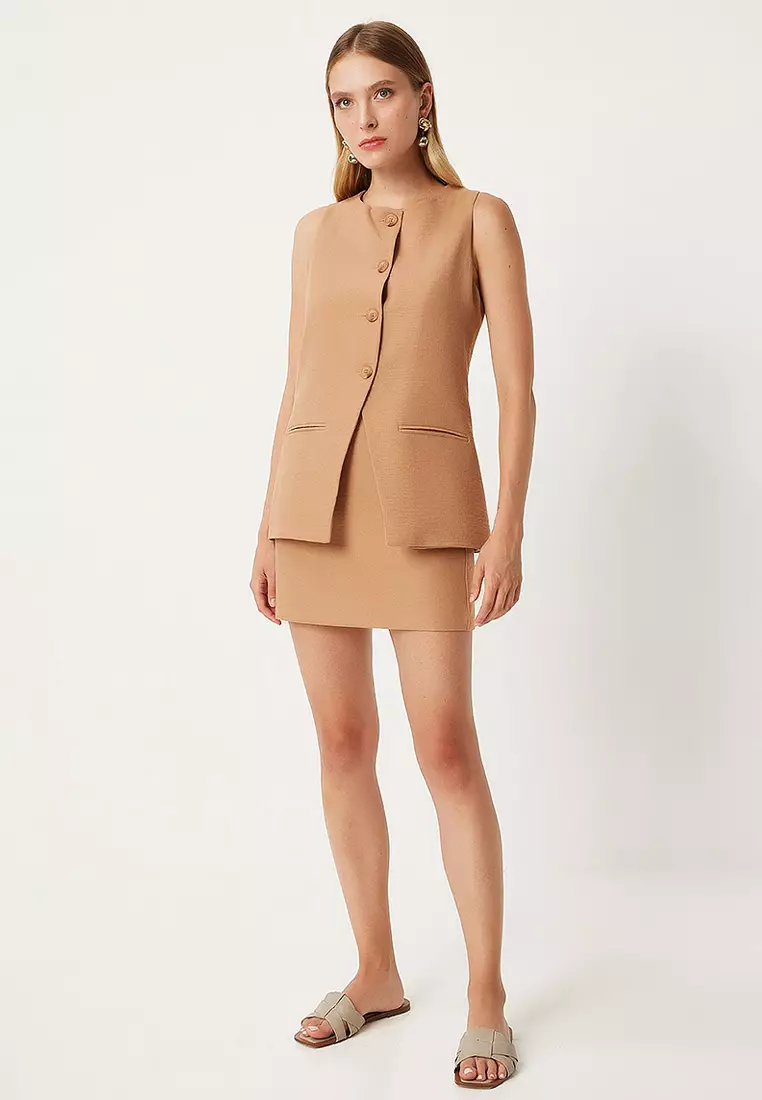 Fleto Pocket Detailed Long Woven Vest