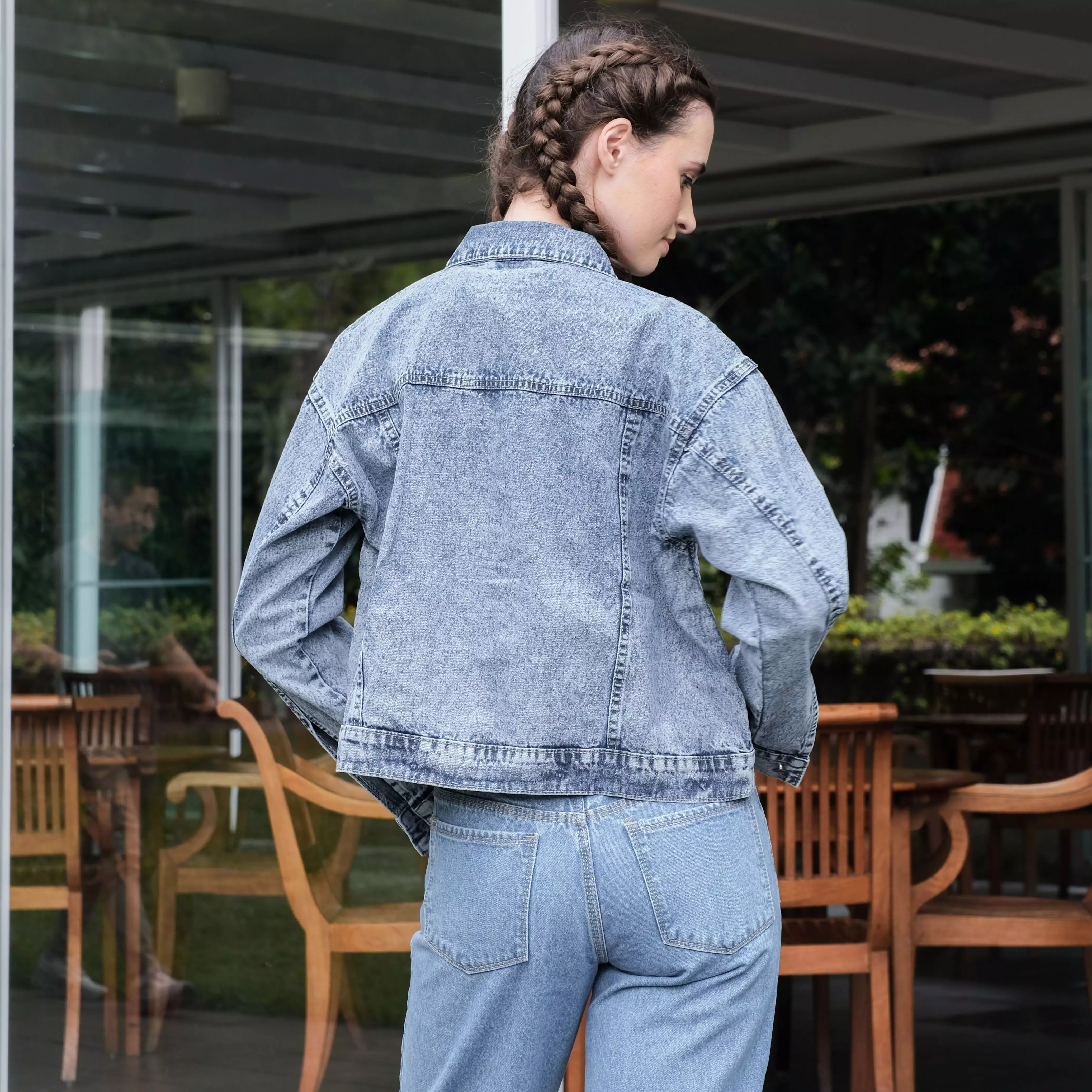 Fitwear - Jacket Jaket Jeans Croptop Oversize Wanita MAUDI ACTIVE POCKET SNOW - SNOW LIGHT BLUE