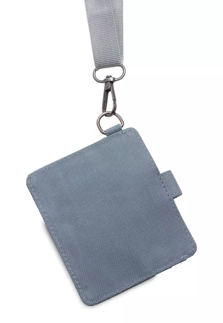 Hanging Neck Dompet Kartu 4 Slot Free Tali Gantung Motif Polos Holder Wallet Unisex - Abu