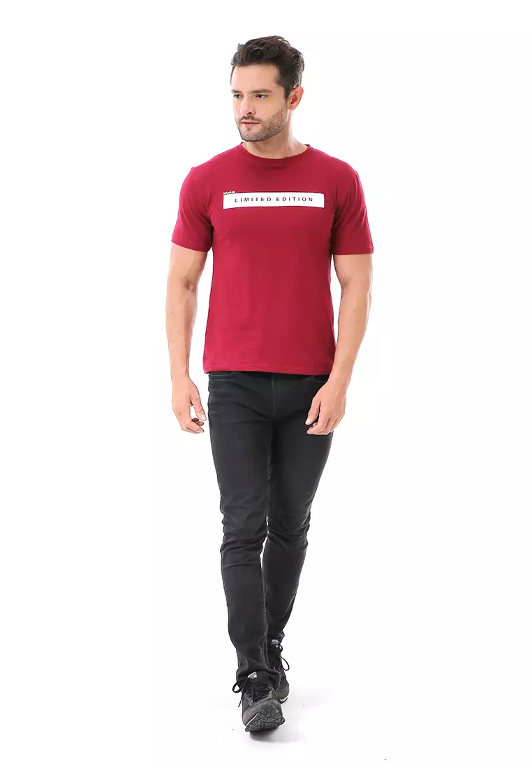 Aisley Atasan Kasual Pria Kaos Motif Limited Edition Lengan Pendek Material Cotton ORIGINAL - Maroon