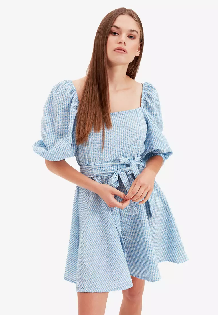 Buy Trendyol Belted Square Collar Dress Online | ZALORA Malaysia