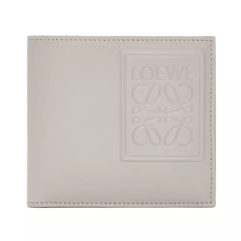 Anagram Patch Satin Calfskin Bifold Wallet Shell Grey