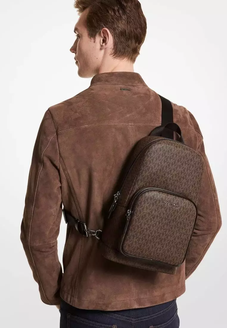 Jual Michael Kors Michael Kors Cooper Logo Sling Pack Brown Black