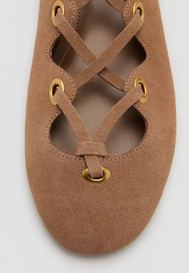 Suede Ballerinas With Crossed Straps
