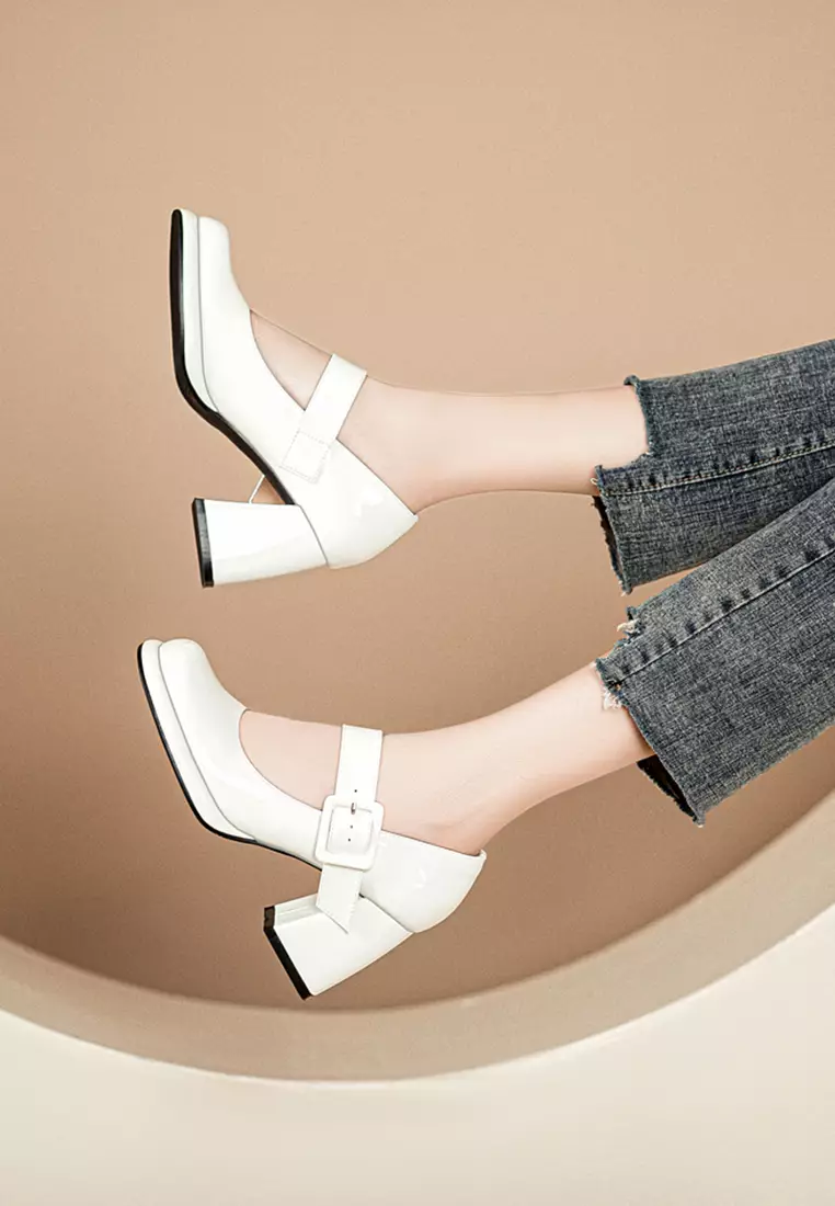 7CM Buckle Strap Patent Leather Mary Jane Shoes TE876-1
