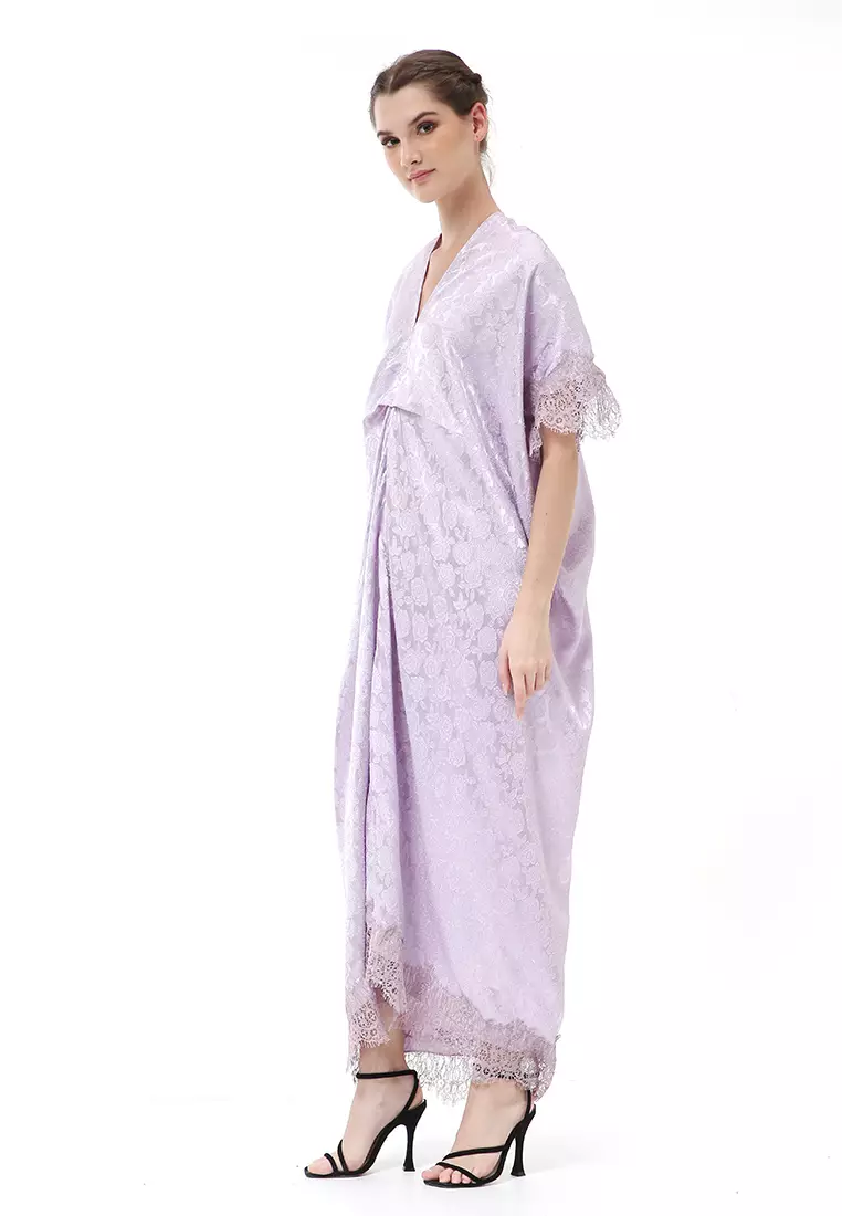 Rachel Dress Wanita Long Kaftan Traditional Motive Material Jaguar ORIGINAL - Lilac