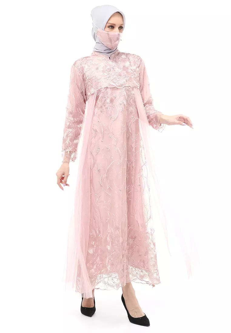 Marlina Gamis Kebaya Muslimah Panjang Motif Polos Long Sleeve Regular Fit - Rose Gold