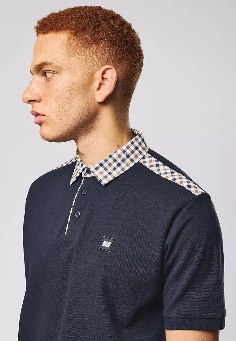 MENS NAVY COSTA MID HOUSE CHECK COLLAR POLO