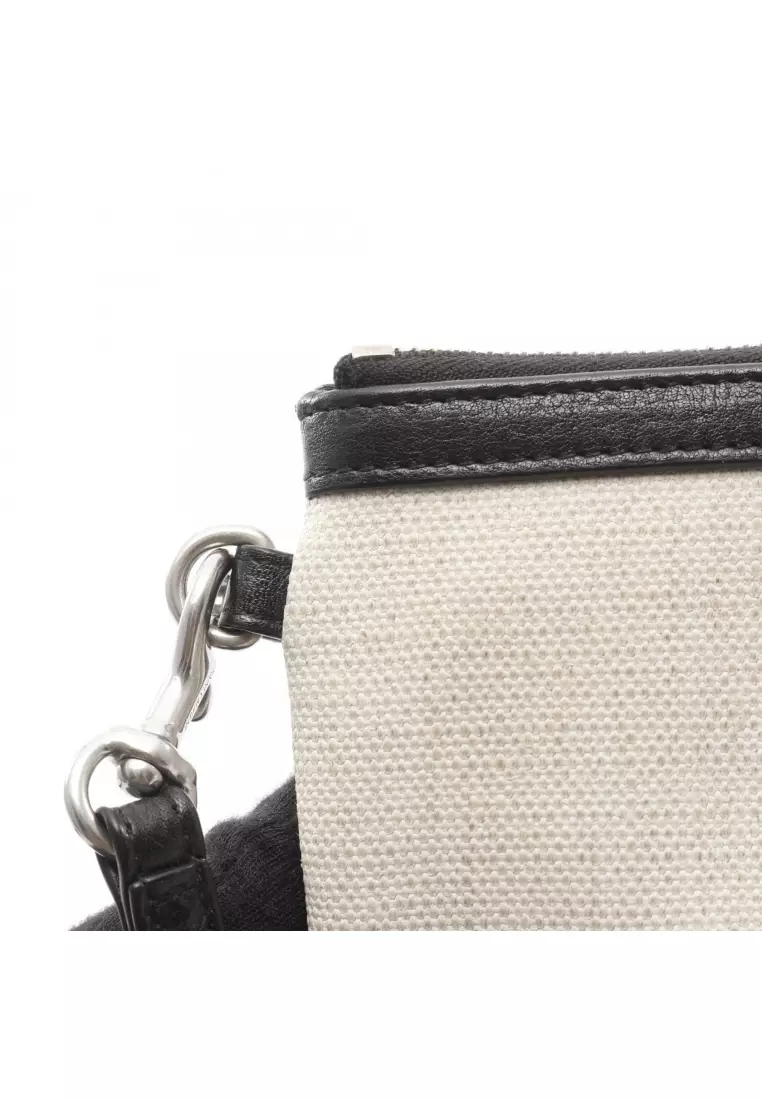 Pre-Loved SAINT LAURENT PARIS RIVE GAUCHE Liv Gauche Clutch bag canvas leather ivory black