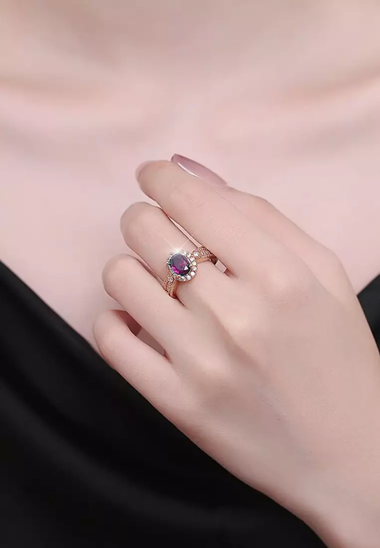 Cincin Wanita Berlian Batu Permata Ungu Korea Fashion Cewek Tunangan Rings Anti Pudar