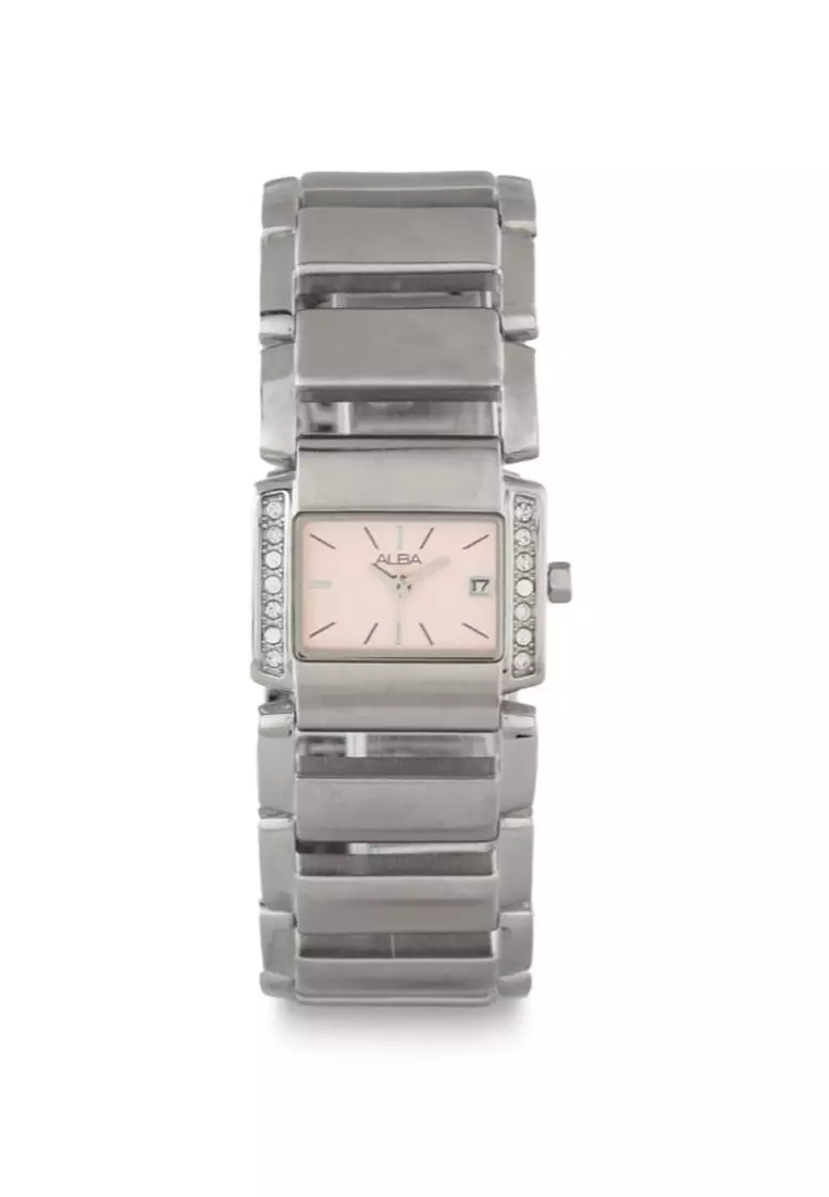Jam Tangan Wanita Kotak Alba Original AXT475 Pink Stainless Steel