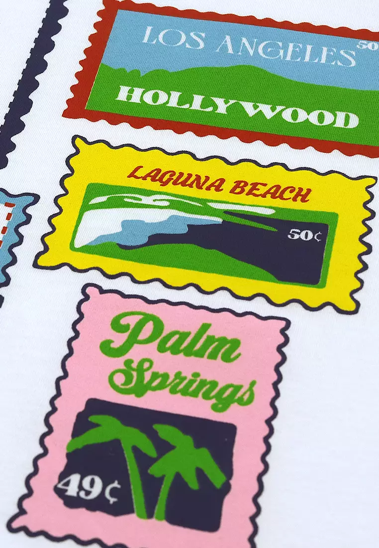 Ladies White Graphic T-shirt "Post Stamps"