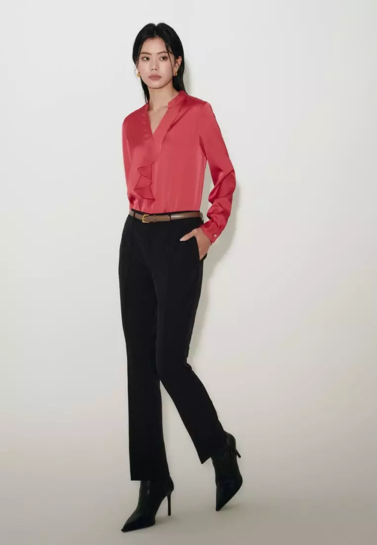 Satin Asymmetric Ruffled Blouse