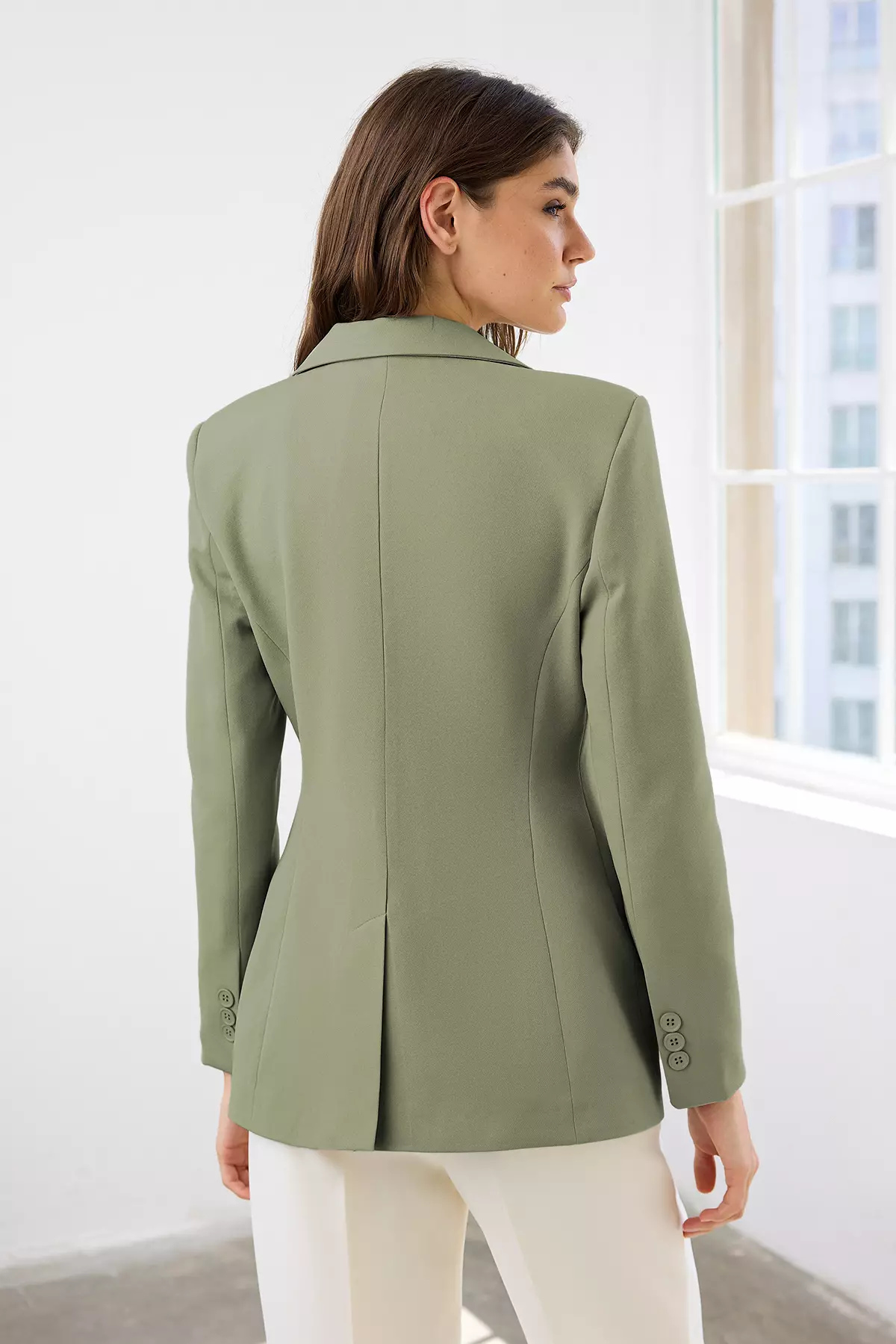 Light Khaki Fitted/Waist-Fitted Woven Blazer Jacket Twoaw26Bc