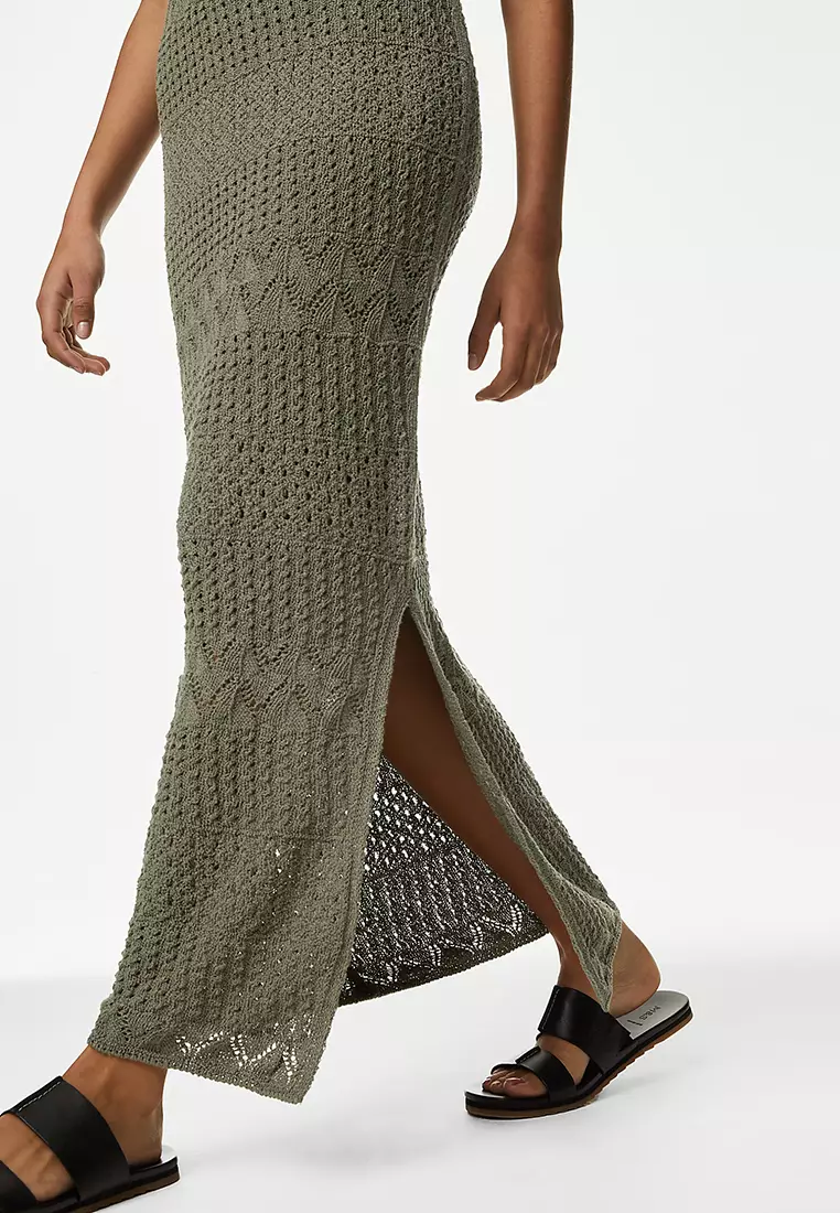 Cotton Rich Textured Midi Knitted Dress