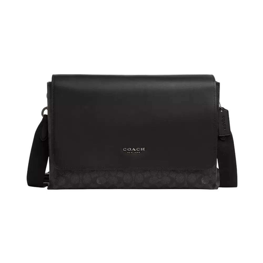 Caleb Messenger Bag in Signature Canvas Charcoal Black