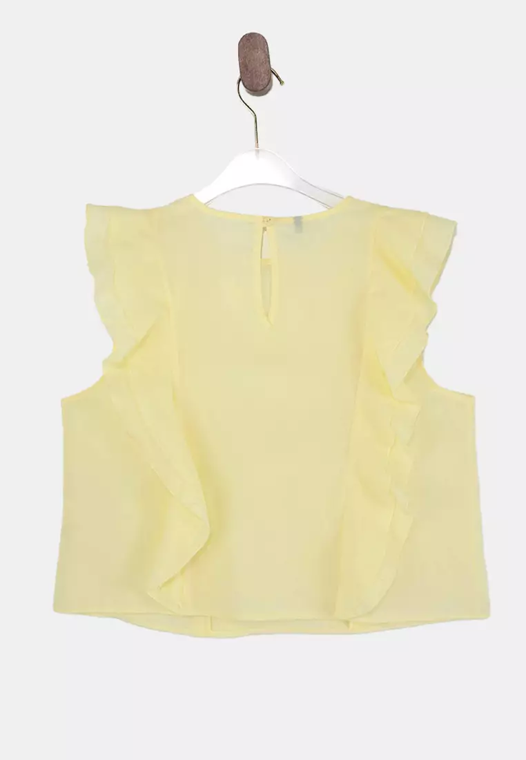 Yellow Ruffle Detailed Crop Length Semi-Sheer Woven Blouse Twoss26Bz43