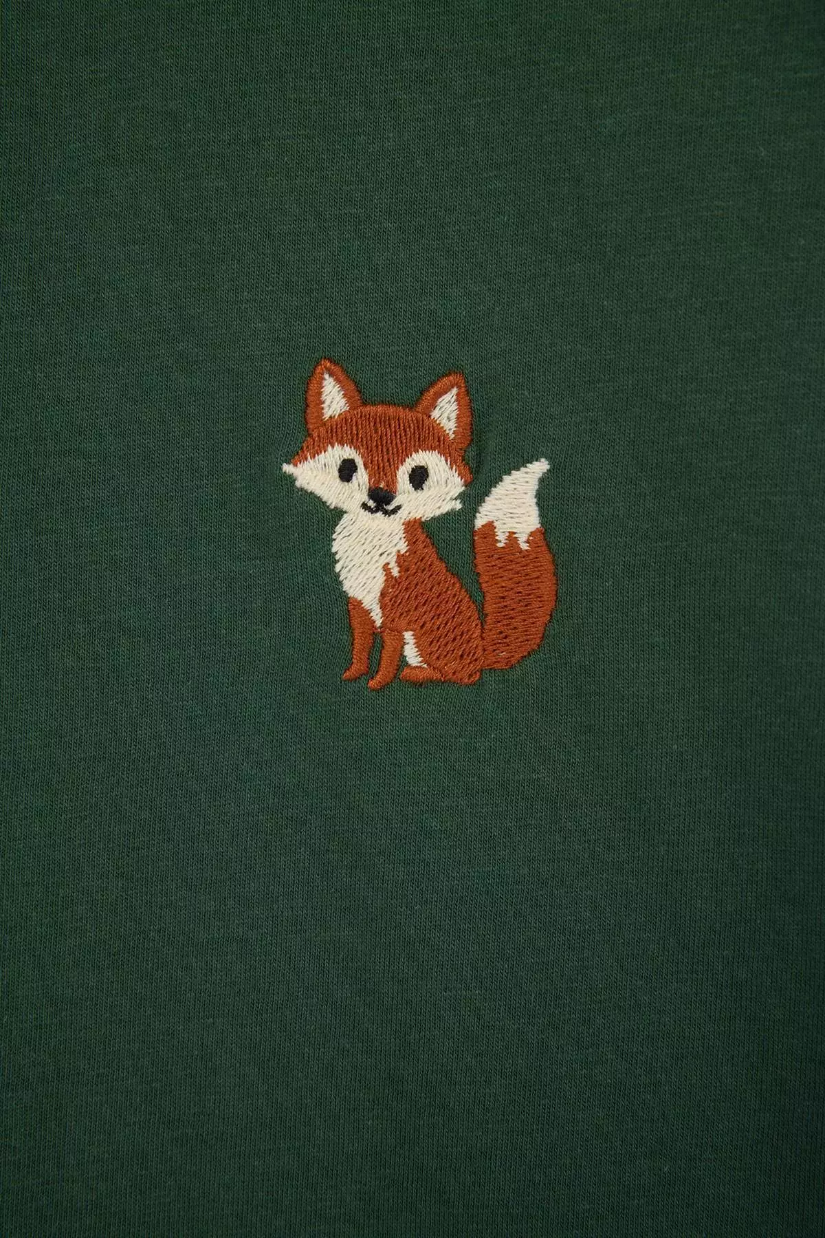 Unisex Khaki Oversize/Wide Cut Fox Embroidered 100% Cotton T-Shirt Tmnss26Ts00047