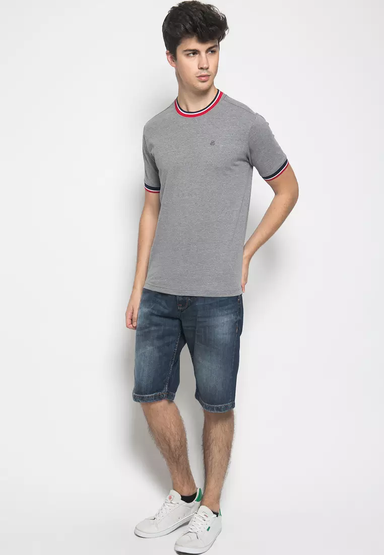 Johnwin - Kaos Casual - Kaos Pria - Lengan Pendek - Abu- Motif Garis di Leher - ATS.622.M354.01.C S/S