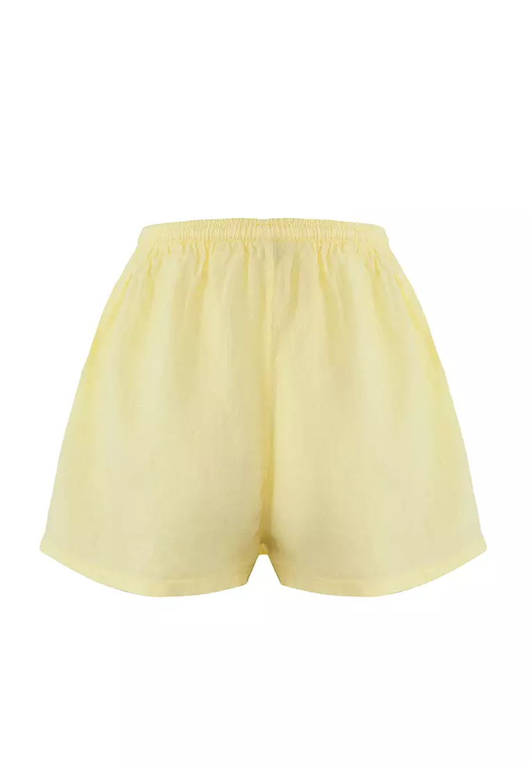 Yellow Weaving 100% Linen Beach Shorts TBESS25SR00013
