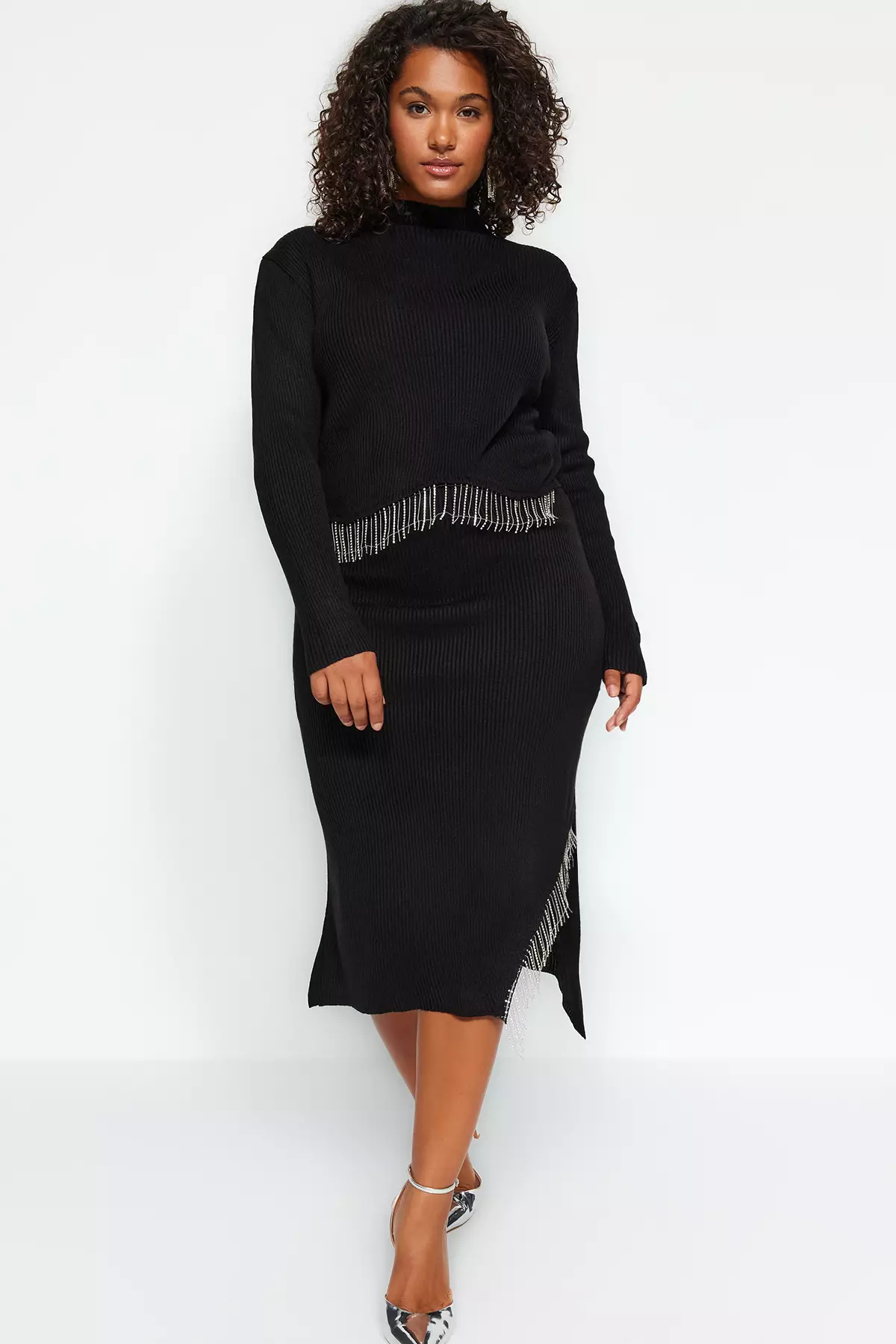 Plus Size Knit Sweater & Midi Skirt Set