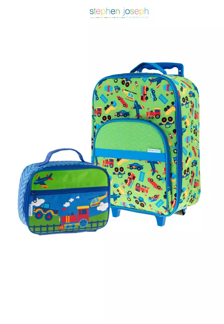 Stephen Joseph AOP Trolley Bag Transpo with AOP Classic Lunch Bag Transpo for Kids