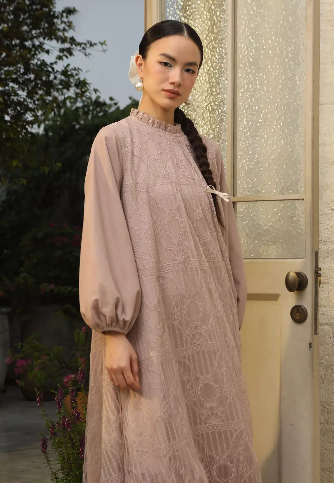 HijabChic Syahira Mocca Dress - Dress Brukat Tulle Elegan Best Seller