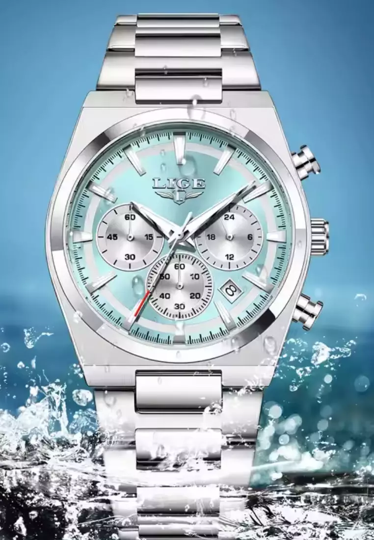 Chronograph Unisex Silver Color Alloy Quartz Watch 41mm, Stainless Steel Bracelet