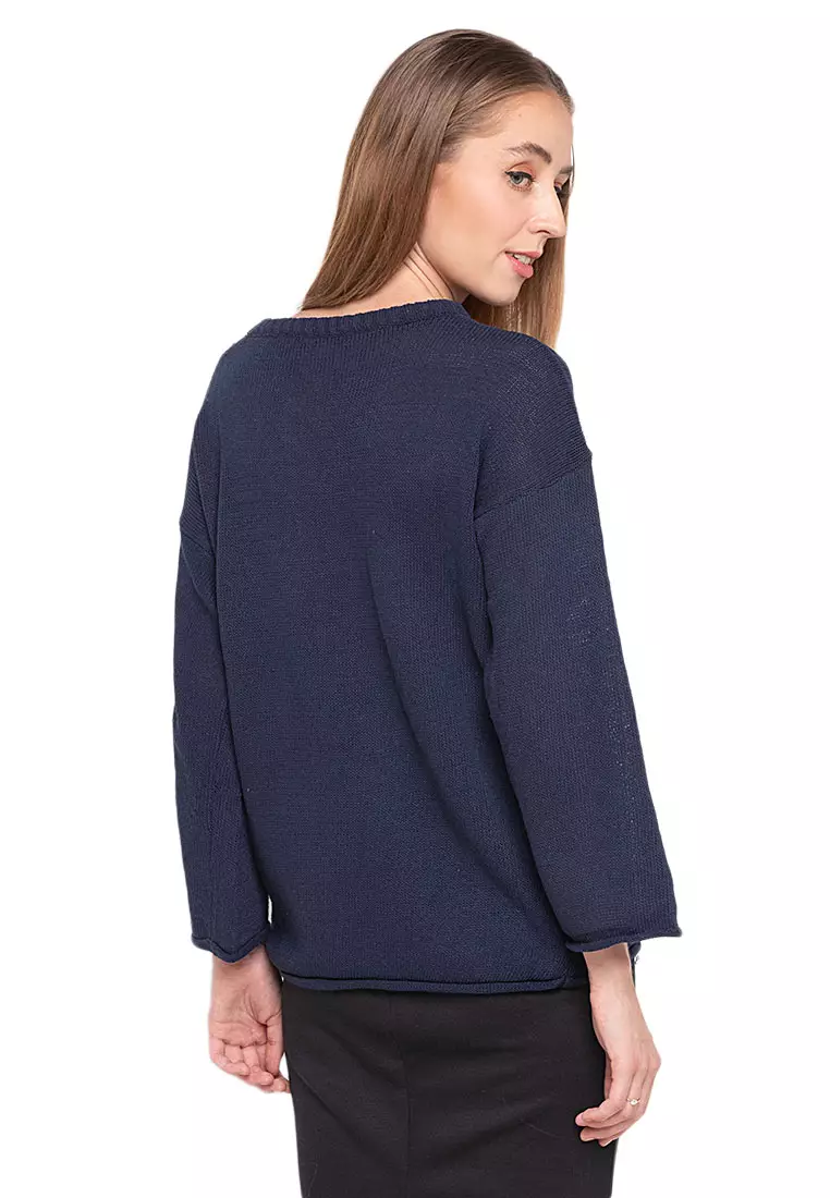 Dallin Sweater Long Sleeves Atasan Wanita Design Kasual Good Quality - Navy