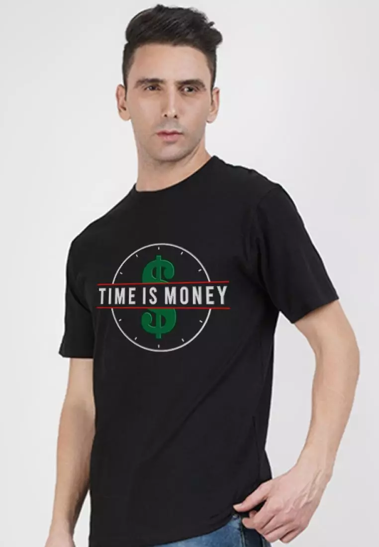 Time is Money Graphic Black Cotton Short Sleeve Regular Fit Tee