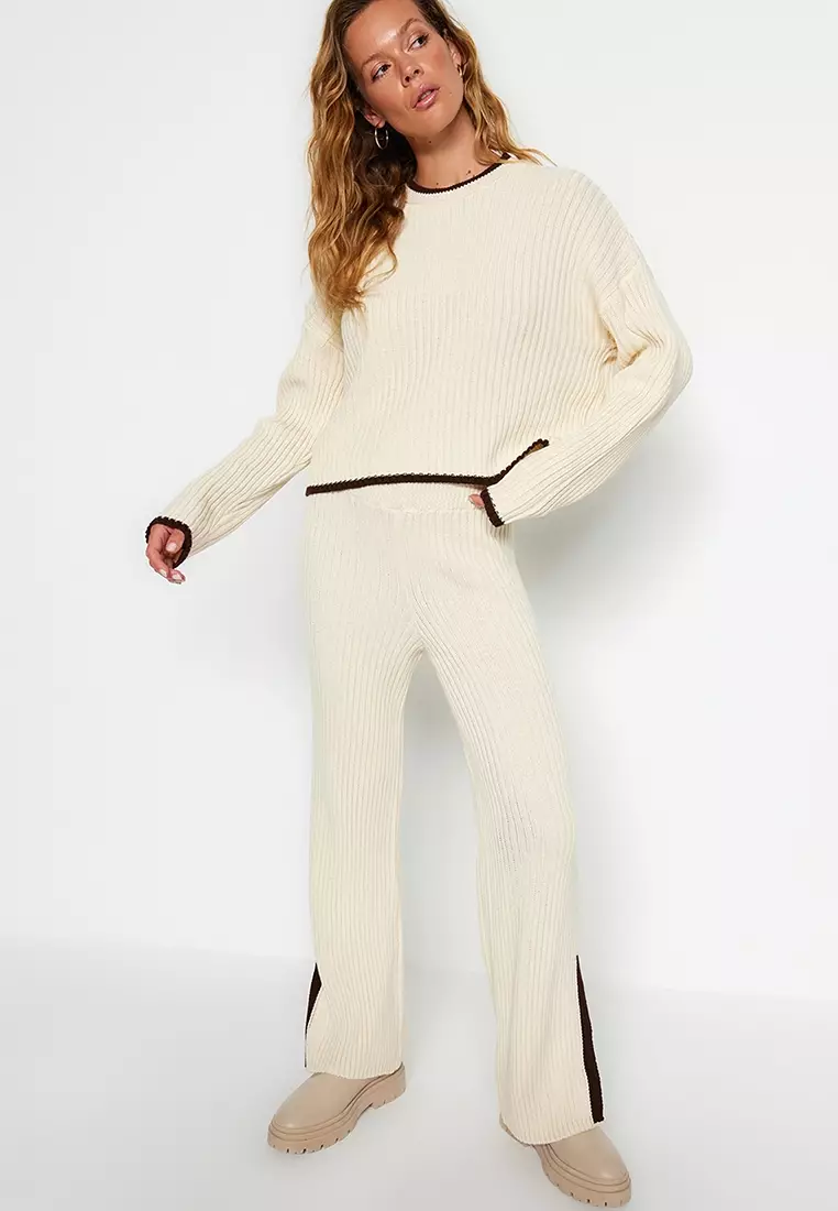 Slits Knitted Top and Pants Set