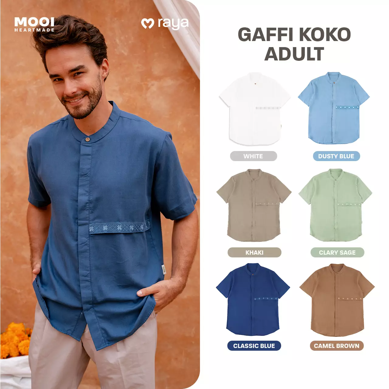 Mooi Atasan Pria Kemeja Pria Raya Collection Gaffi Koko - Dusty Blue