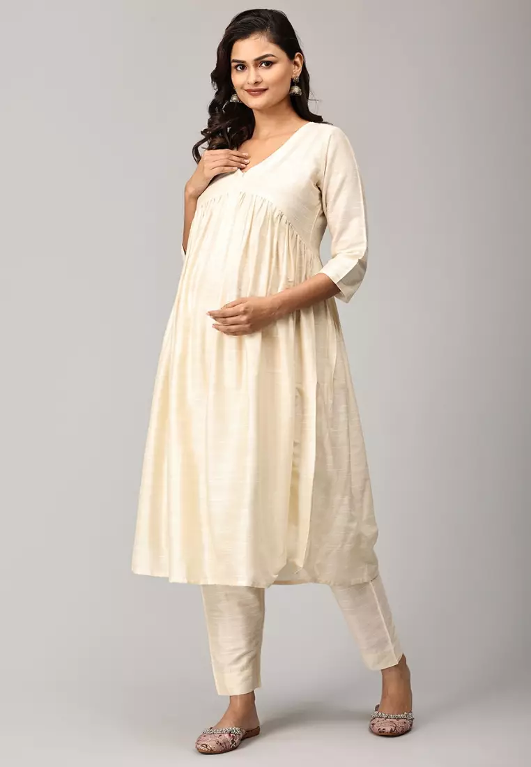 香草柴孕妇和哺乳丝绸库尔塔套装