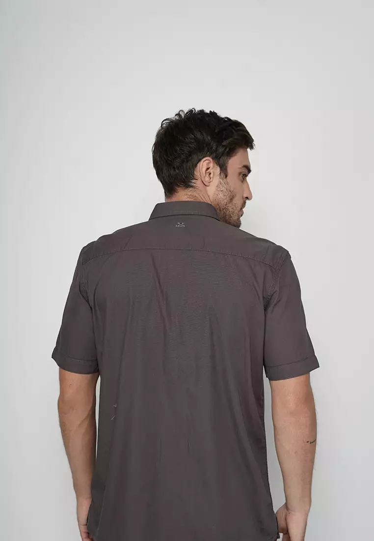 LGS - Kemeja Casual Pria - Lengan Pendek - Coklat Gelap - CSH.271.S1097.175.C