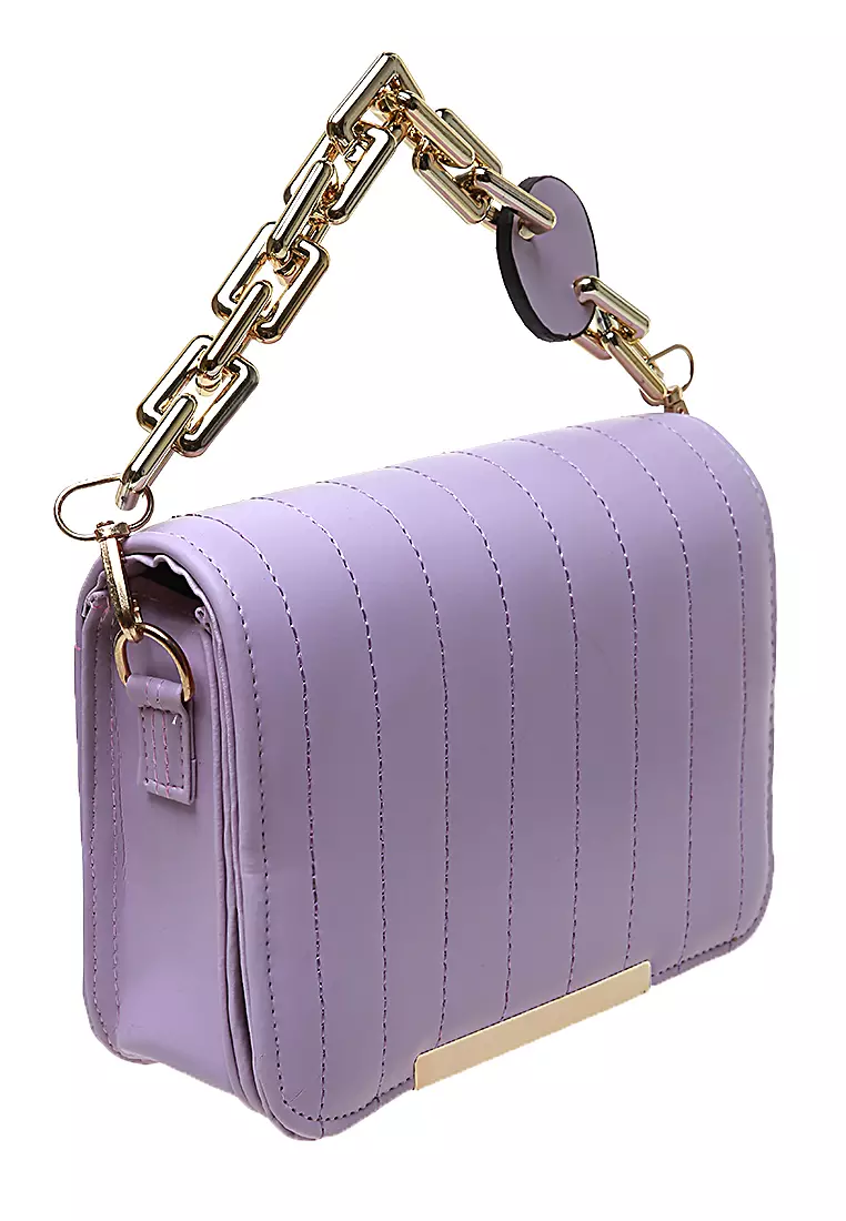 Melly Tas Selempang Wanita Tali Panjang Gold List Casual Bag - Purple