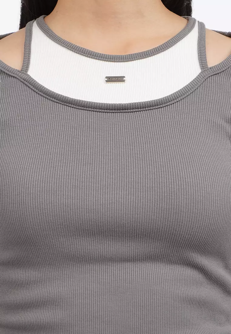 Double Layer Short Sleeve Crop Top