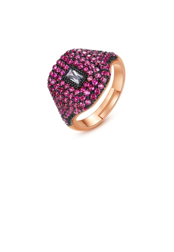 Glamorousky purple Fashion Bright Plated Rose Gold Geometric Adjustable Ring with Purple Cubic Zirconia 632D3ACF9D49AEGS_1