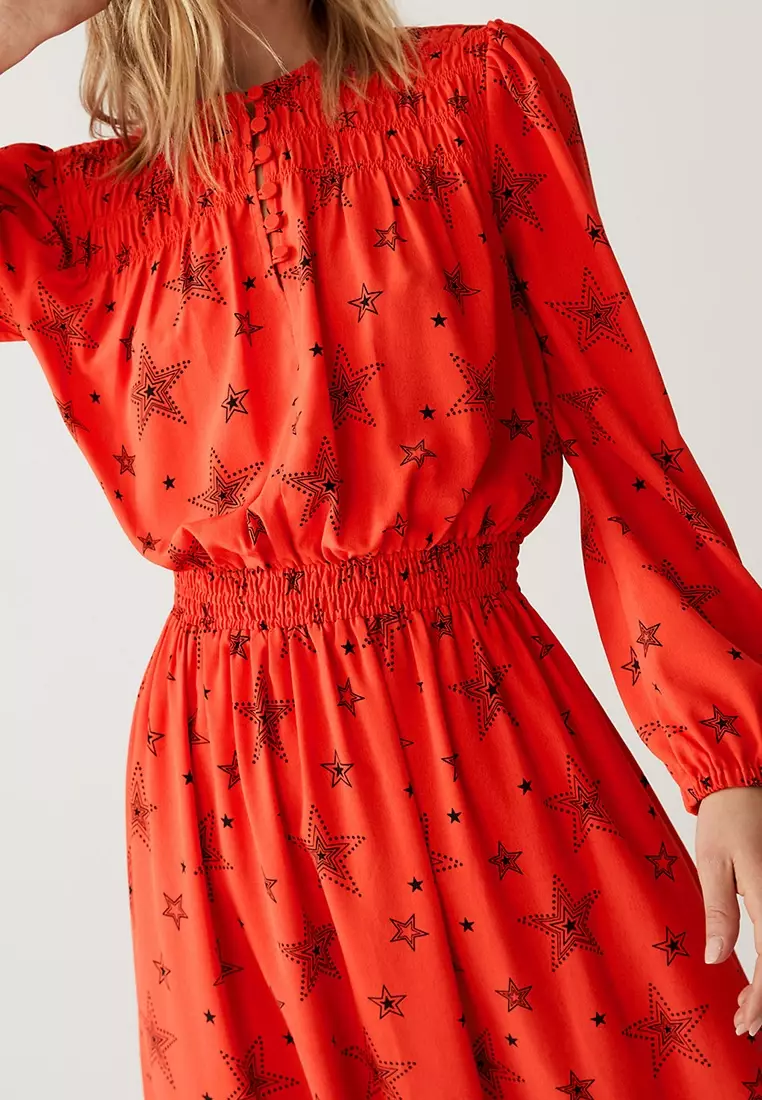 Star Print Midi Waisted Dress