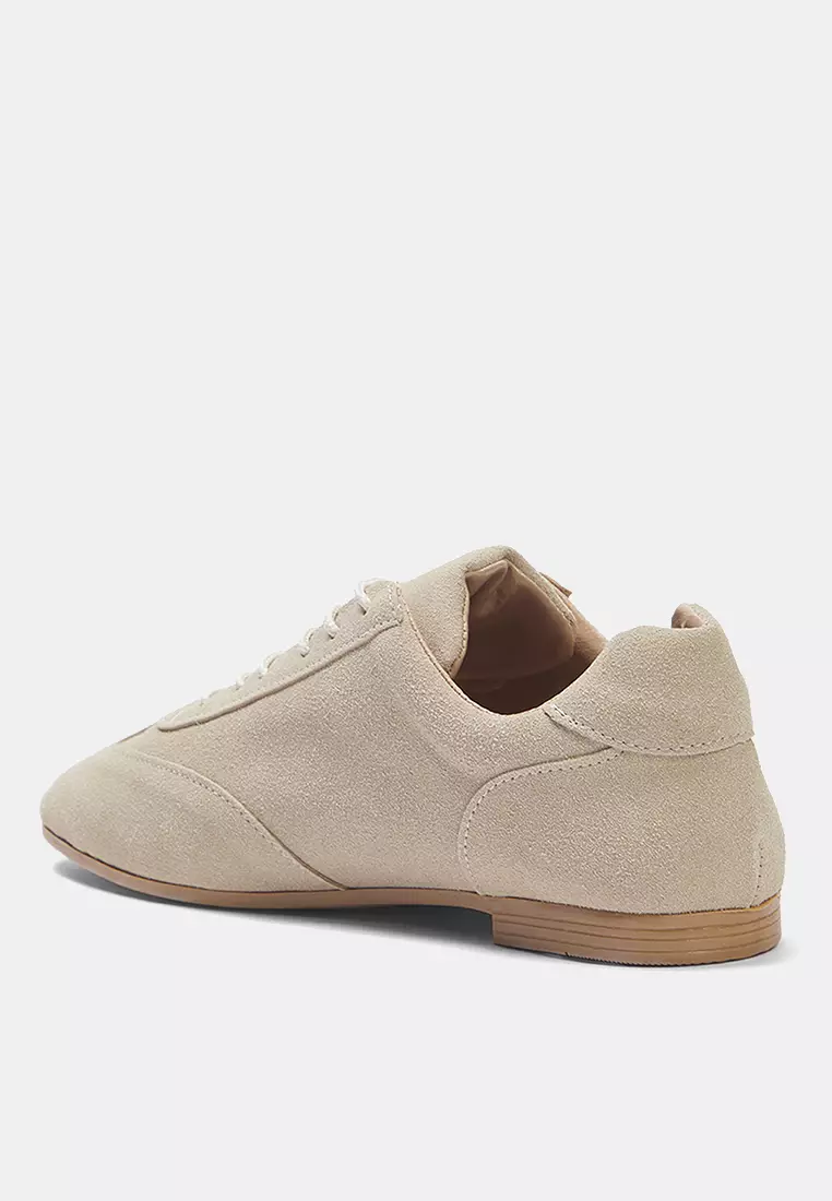 Beige Suede Lace-Up Women Sneaker Takss25Sn00060