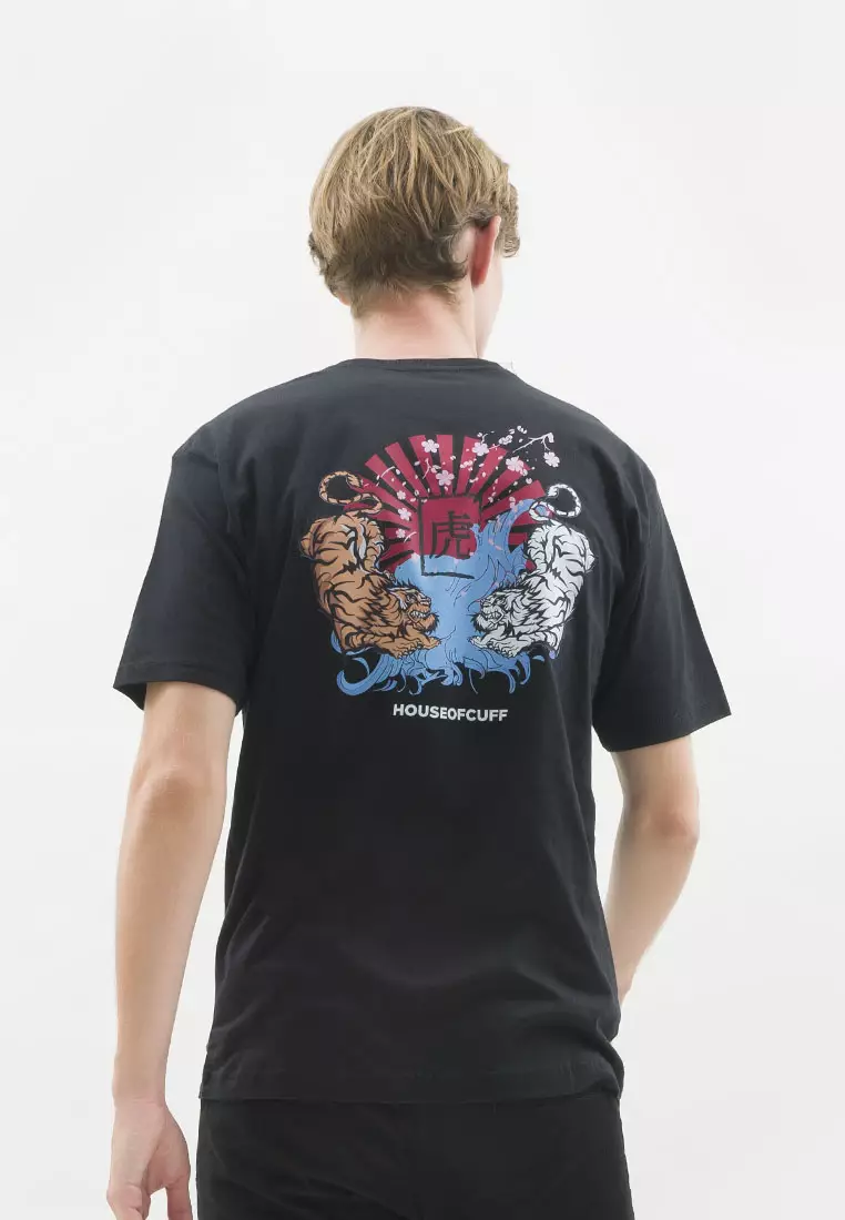 Kaos hitam tshirt polos houseofcuff motif White Tiger READY HINGGA 4XL