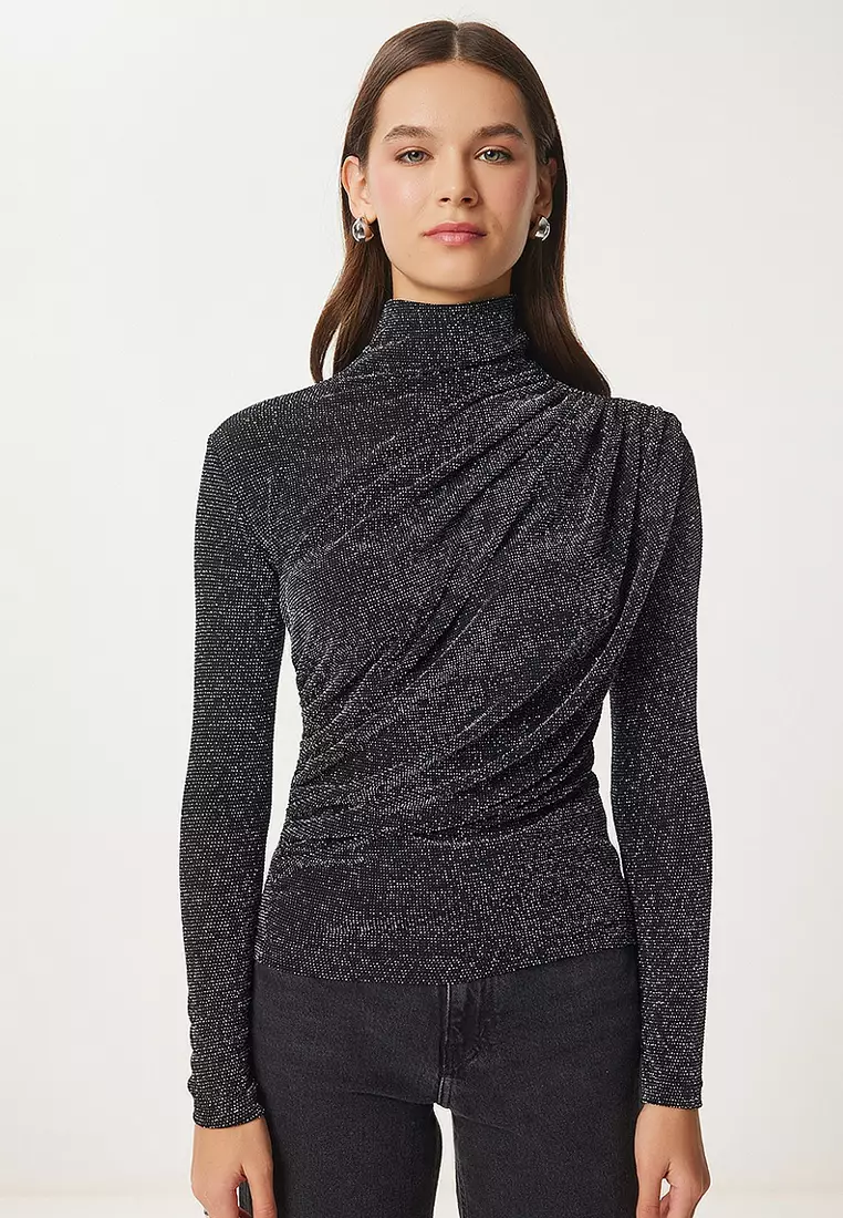 Gather Detailed High Collar Sandy Blouse