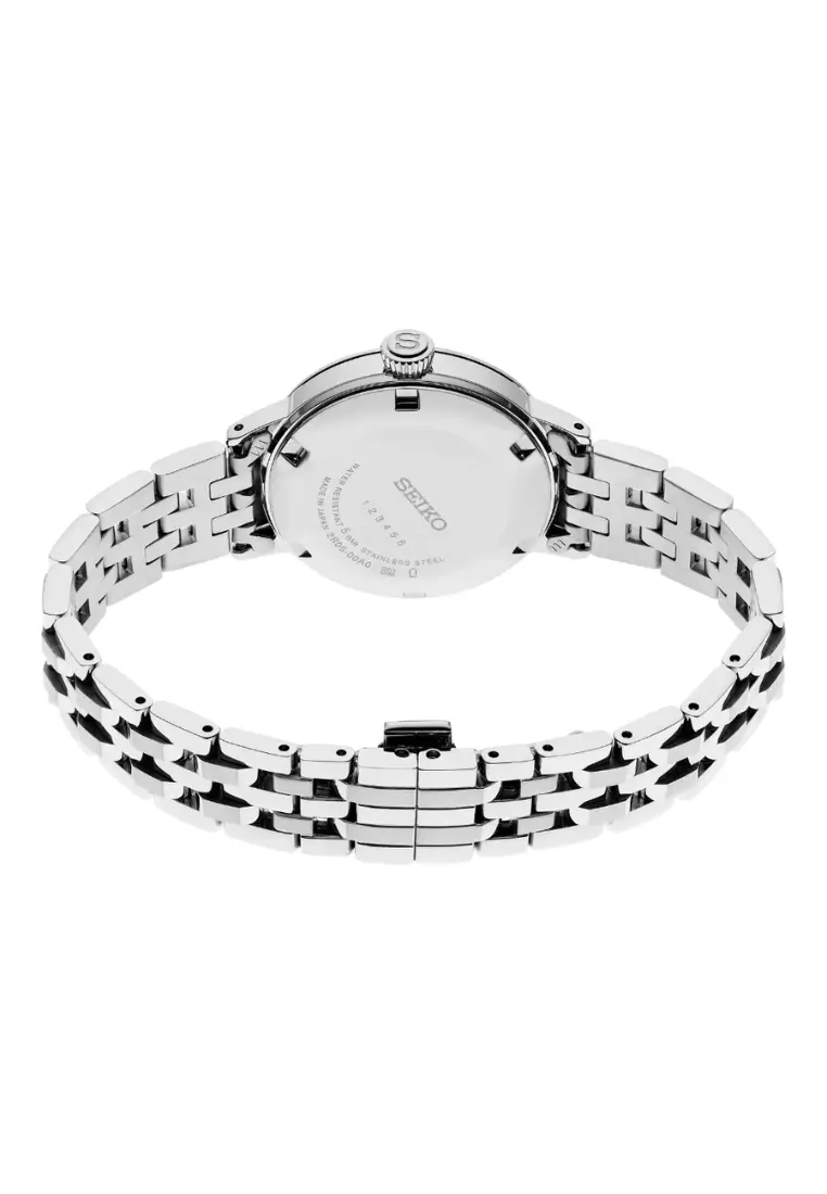 Seiko Presage Cocktail Time ‘Hot Buttered Rum’ Diamond-Set 30mm White Dial Stainless Steel Band Automatic Watch SRE017J1