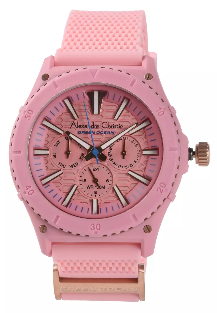 Alexandre Christie Green Ocean - Jam Tangan Wanita - Pink - Rubber Strap - 6584 MFRRGPN