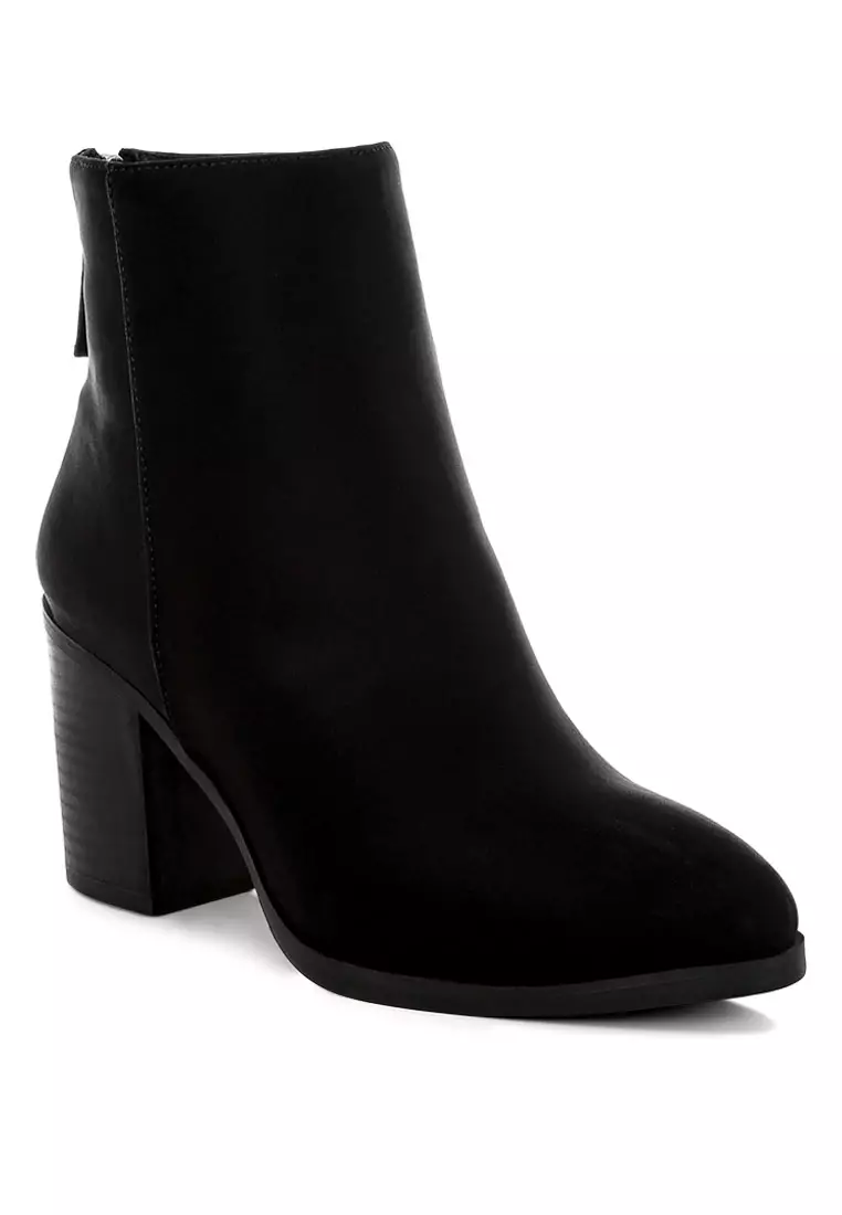 Lycra Block Heel Ankle Boots In Black