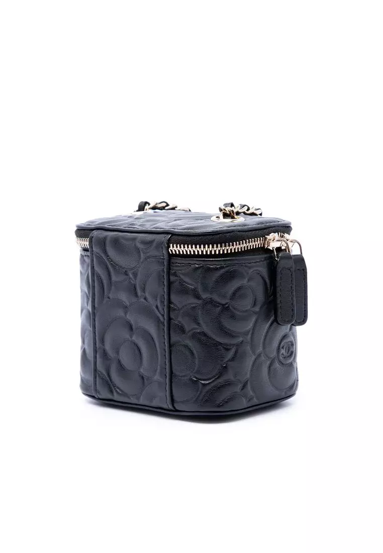 Pre-Loved Chanel Mini Camellia Embossed Lambskin Vanity Case With Chain