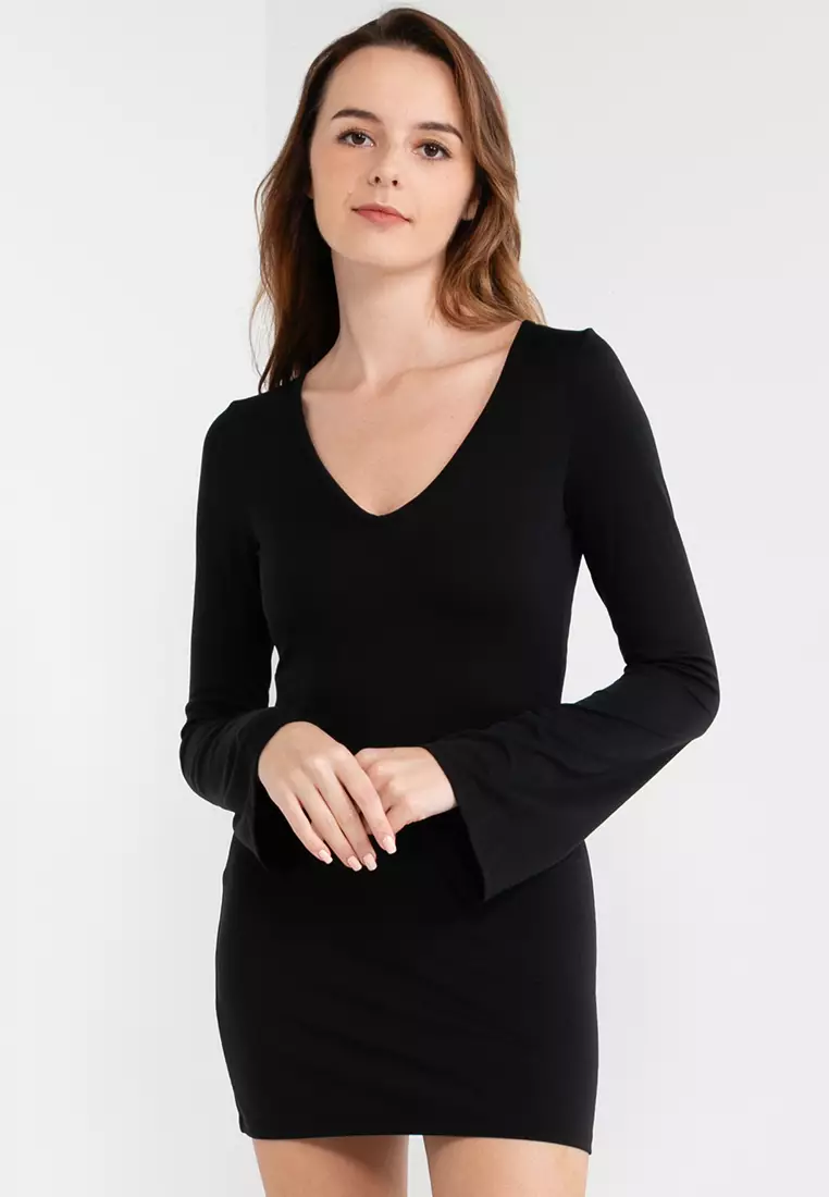 Flare sleeve bodycon dress deals